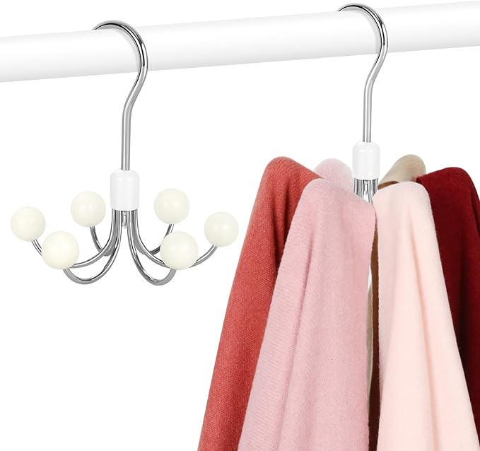 TOPIA HANGER Hoodie Hangers 2-Pack with 6 Wood Balls, 360°Swivel Purse Hanger, Scarf Hanger, Closet Hooks, Handbag Organizer, Bra Hanger, Accessory Organizers for Scarf, Tanktop, Hat, Hoodie CT43W