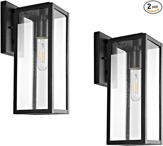 Bestshared Outdoor Wall Sconce Lights,Exterior Wall Lighting Fixtures with Clear Glass, Anti-Rust Modern Black Outside Lantern Lamp for House Front Porch Doorway Patio (Black, 15"-2 Pack)