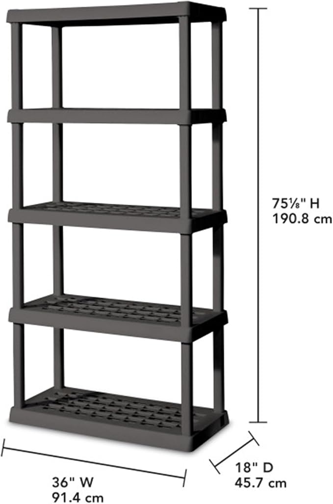 Sterilite 5 Shelf Unit, Heavy-Duty Shelving Storage Rack for Home and Garage, Gray - Multipurpose Plastic Organizer Shelves for Smart Organization