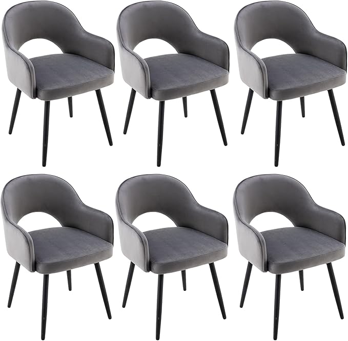 DUOMAY Swivel Dining Chair Set of 6, Velvet Upholstered Side Chair Modern Accent Guest Chair Home Office Desk Chair with No Wheels for Dining Room Living Room Office, Grey