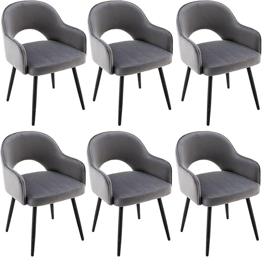 DUOMAY Swivel Dining Chair Set of 6, Velvet Upholstered Side Chair Modern Accent Guest Chair Home Office Desk Chair with No Wheels for Dining Room Living Room Office, Grey