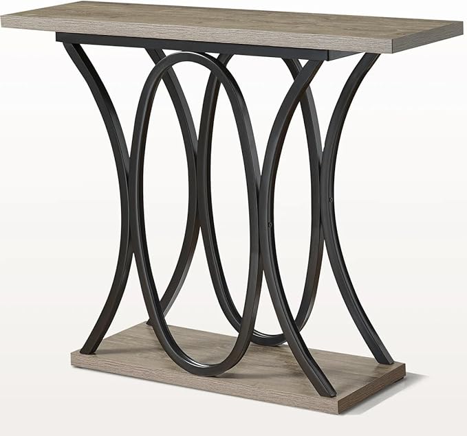 BedsPick Entryway Console Table, 40 Inch Narrow Wood Hallway Table Foyer Table Behind Couch, Sofa Table with Metal Legs and 1.18 Thick Board (Grey)