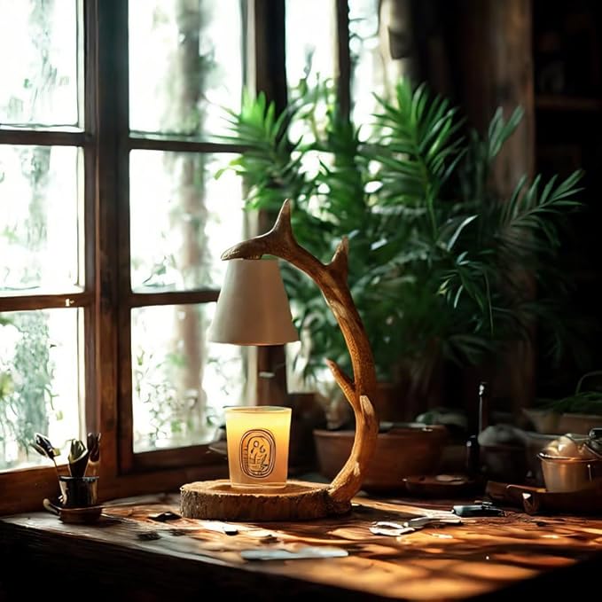 Candle Lamps,Candle Warmer Lamp with Timer Dimmer for New Home Bedroom Decoration Handcrafted with Resin Reindeer Antler Design Desktop lamp，Hand-Painted Night Desk lamp Creative Birthday Gifts