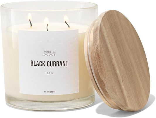 Public Goods Scented Soy Candle for Women & Men | Large 3 Wick Glass Candle | Long Lasting & Non Toxic | Made with Natural Soy Wax & Organic Essential Oils | Gift Box | 12.3oz Jar | Black Currant