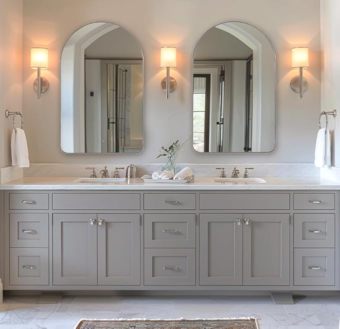 ANDY STAR 30 x 40 Inch Arched Mirror, Bathroom Mirror in Stainless Steel Metal Frame, Arch Top Rounded Corner Set Design Wall Mount Hangs Vertical