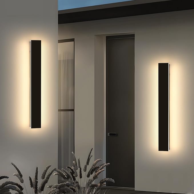 2 Pack Long Outdoor Porch Light, 23.6inch Modern LED Wall Sconce, IP65 Waterproof, 3 Color 3000K/4500K/6000K, 24W, Exterior Linear Lighting Fixture for Patio, Yard, Garage, Balcony