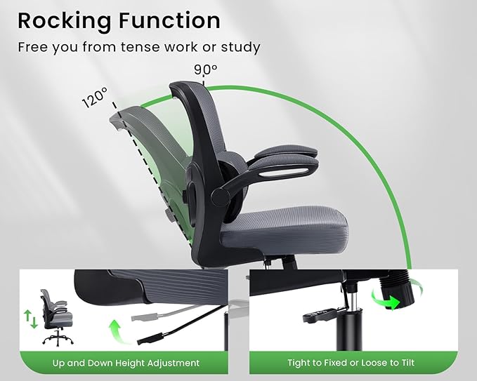 Ergonomic Office Chair, Comfy Desk Chair with Adjustable Lumbar Support, Mesh Computer Chair with Wheels, Flip-up Armrests, Swivel Rolling Executive Chair for Home Office, Gaming, Dark Gray