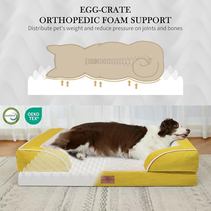 Comfort Expression XXL Dog Bed Orthopedic Foam, Waterproof Dog Beds for Oversized Dogs, Washable Dogs Sofa Bed with Removable Cover & Non-Slip Bottom(XX-Large,Spicy Mustard)