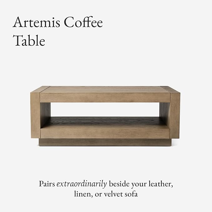 Maven Lane Artemis Coffee Table – 18 Inch Rectangle Table with Storage – Grey Solid Wood – Ideal for Living Room and Lounge