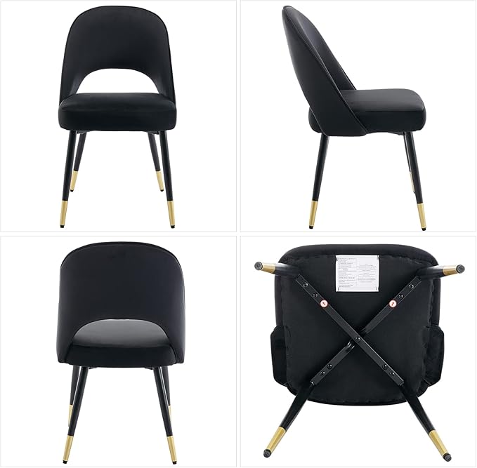 DUOMAY Modern Dining Chair Set of 6 with Open Back, Velvet Upholstered Armless Chair with Metal Frame Side Chair for Kitchen Dining Room Living Room, Black