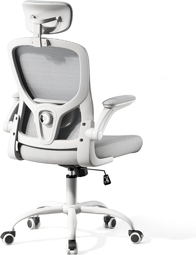 Ergonomic Chair for Office- Study Chair,300lb Gaming Chair, Mesh Comfortable High Back Chair, Headrest, Lumbar Support, Armrest, Comfy Seat for Man Woman(White-Grey6076)