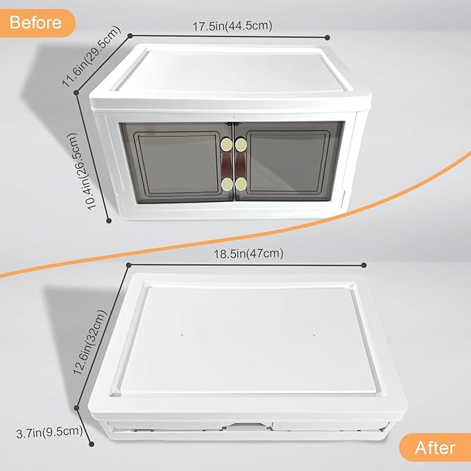 MOONEDGE 140QT Stackable Plastic Storage Bins with Lids & Handles, Foldable Collapsible Closet Organizer with Magnetic Doors and Side Locking, 4 Pcs for Living Room, Office, Garages