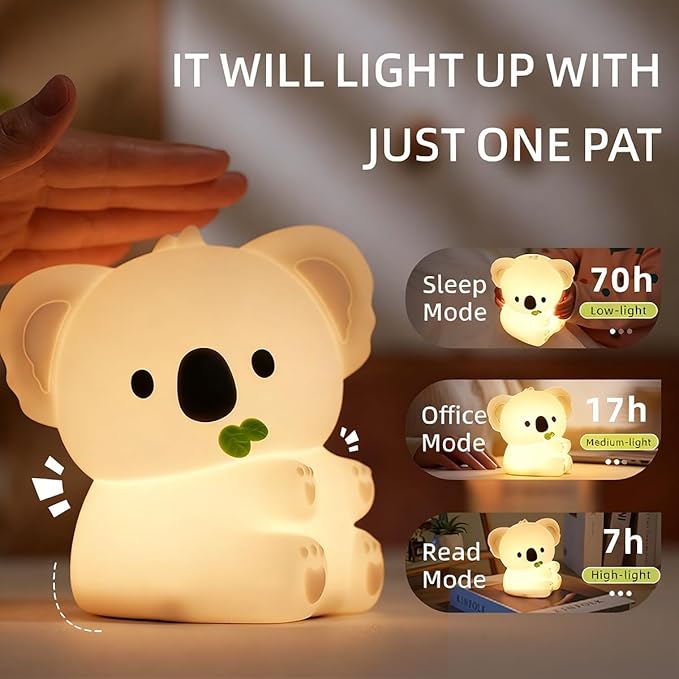 Koala Night Light for Adults Kids,Dimmable Bedside Lamp,Touch Control Night Lamp with 7 Colors 30Min Timer,Used for Camping Party Room Decor Thanksgiving Day Halloween Christmas Birthday Gifts
