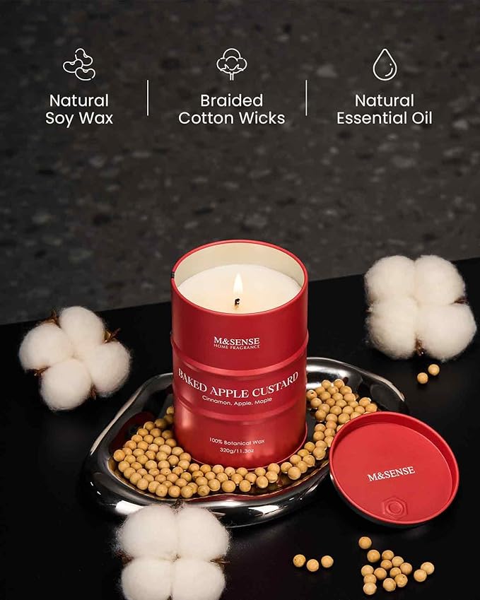 M&SENSE Baked Apple Scented Candles Christmas Decor,Natural Non Toxic,Christmas Candle for Stress Relief Meditation Relaxing, Housewarming Gifts for Women Men, 11.3oz 70 Hour Long Burning
