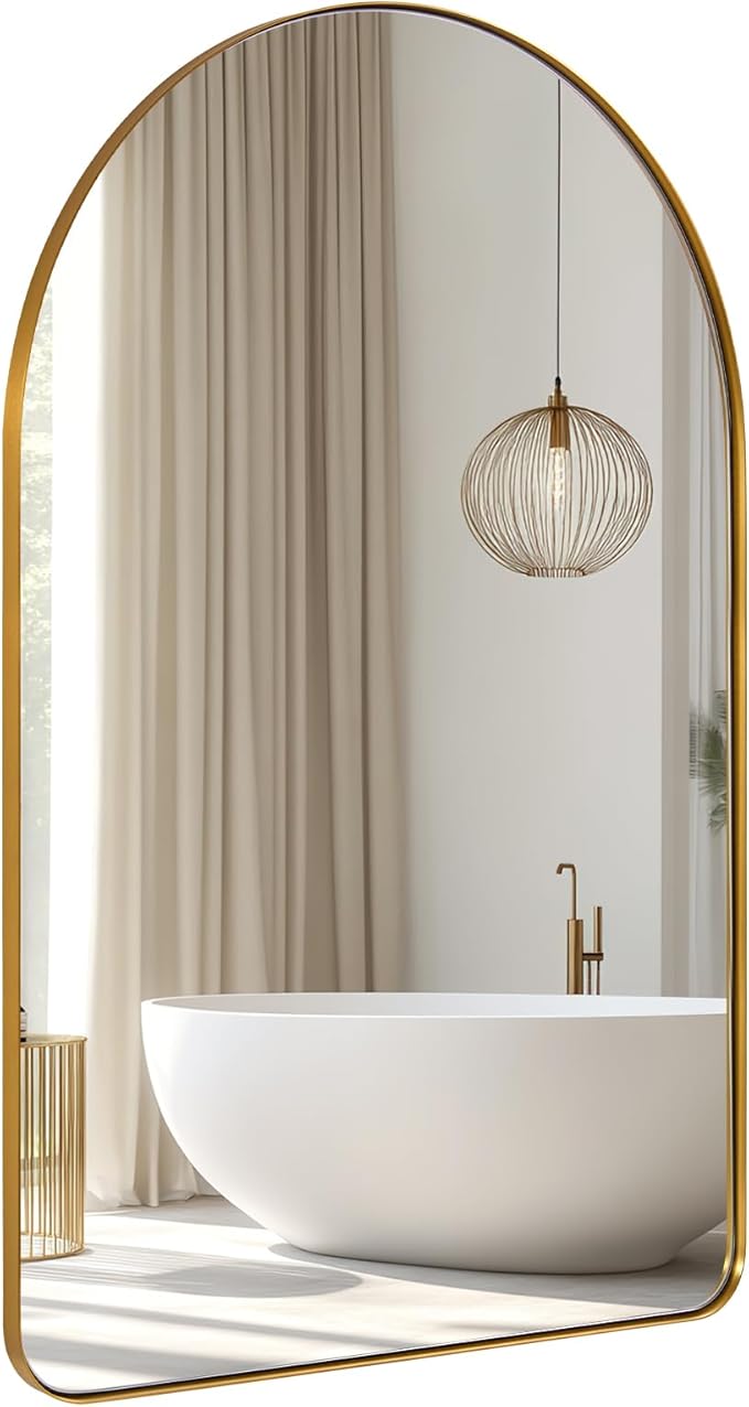 ANDY STAR Arched Mirror, 22 x 30 Inch Gold Wall Mirror in Stainless Steel Metal Frame, Arch Top Rounded Corner 1 Inch Deep Set Design Wall Mount Hangs Vertical