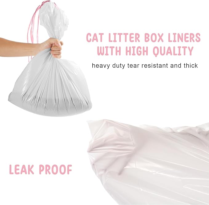 Tinlade 50 Count Jumbo Cat Litter Box Liners Large Drawstring Cat Litter Liners Bags Unscented Tear Resistant for Trash Waste to Keep Your Home Clean(39 x 22 Inch,White, Multicolor)