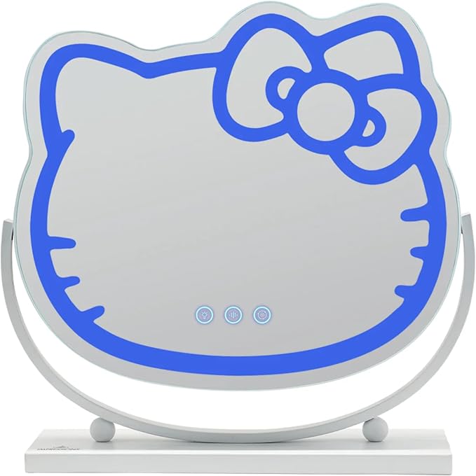 Impressions Vanity Hello Kitty Kawaii Desk Mirror with Lights and Adjustable Tilt, Multi Color Changing LED Strip Lighted Makeup Mirror with Touch Sensor Dimmer Switch for Desk