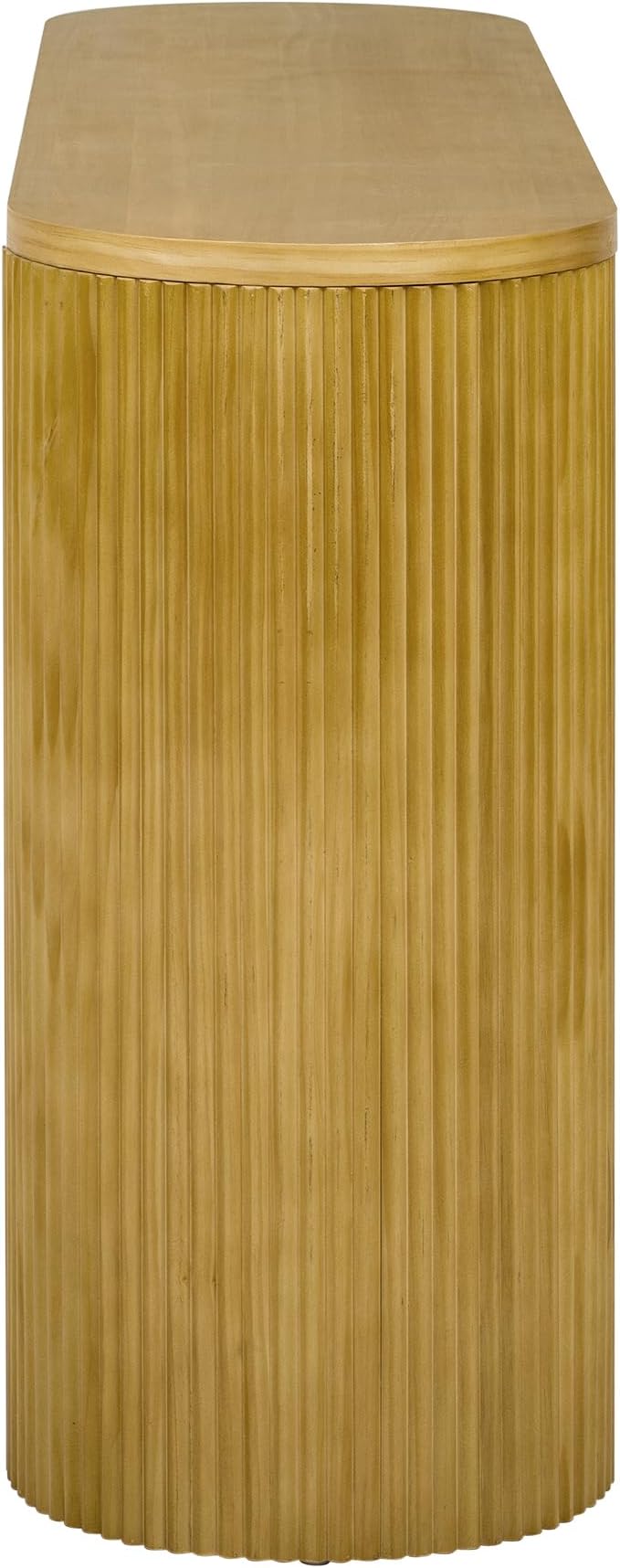 58.2-Inch Console Table with Dual Drawers, Pine Veneer, Natural Wood Grain, Striped Design, Arched Legs, Adjustable Feet for Living Room, Hallway, Foyer