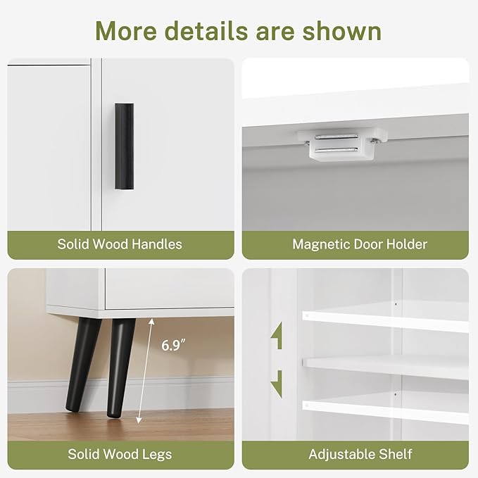 Iwell Storage Cabinet with 3 Drawers, Sideboard Buffet Cabinet with Adjustable Shelf, Freestanding Floor Storage Unit for Living Room, Entryway, Home Office, White