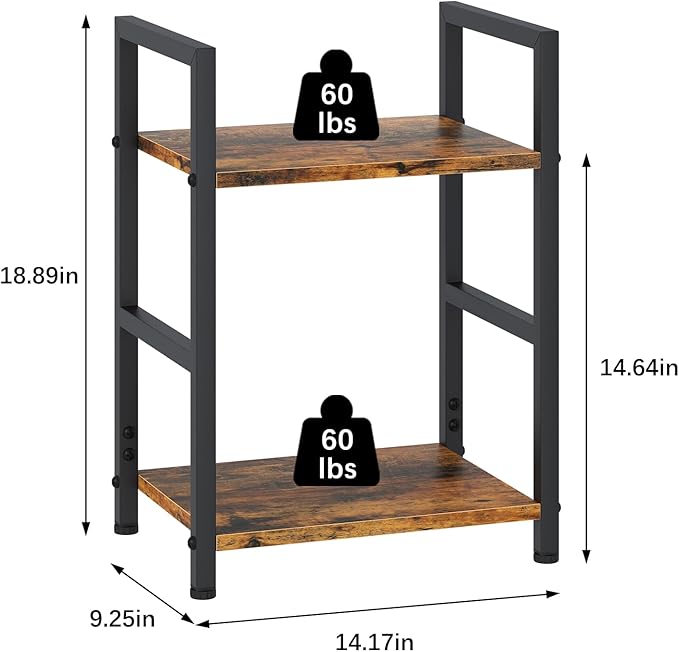 Small Bookshelf for Small Space, 2 Tier Industrial Bookcase,Narrow Book Case Storage Organizer Book Shelf for Living Room, Bedroom and Office, Easy Assembly(2 Tier,Rustic Brown)