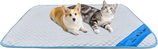 Pet Cooling Mat for Dogs & Cats – Ice-Silk Breathable Washable Foldable Cooling Blanket, Durable Portable Non-Slip Dog Bed for Crate, Kennel, Car & Outdoor Use, Blue (Small)
