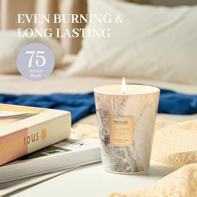 M&SENSE Summer Night Scented Soy Candle, 3 Wick Highly Scented 14.1 Oz 80H, Aromatherapy Christmas Gift for Women and Men
