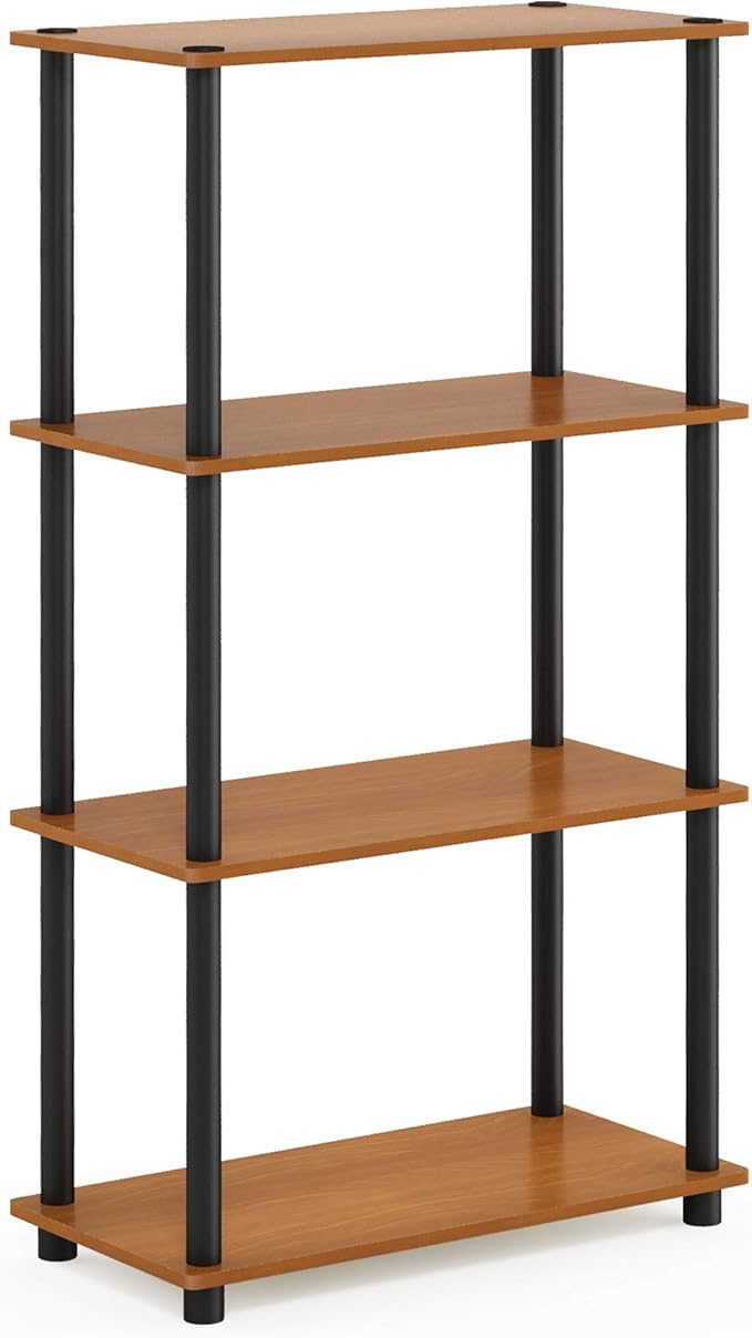Furinno (99557LC/BK) Turn-N-Tube 4-Tier Multipurpose Shelf Display Rack - Light Cherry/Black