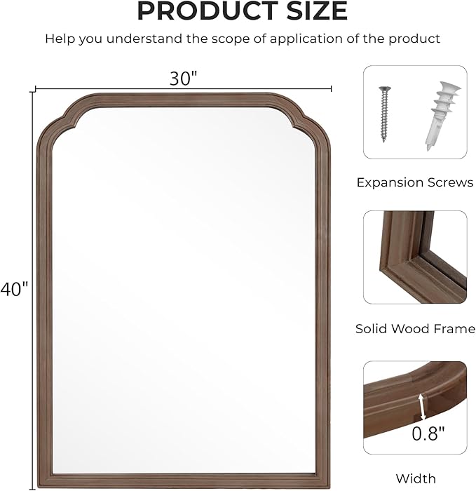 HOMECOOKIN Wood Bathroom Mirrors for Wall Mounted, 30" x 40" Rustic Wood Frame Wall Mirrors Decorative for Living Room or Bedroom Vanity Mirror (WN) B