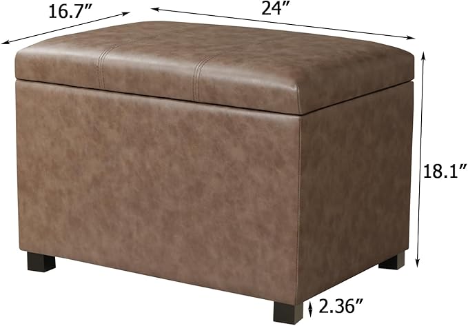 Joveco 24" Leather Storage Ottoman Bench, Rectangle Foot Rest Stool for Living Room, Bedroom, Entryway, Earthy Light Brown Veining