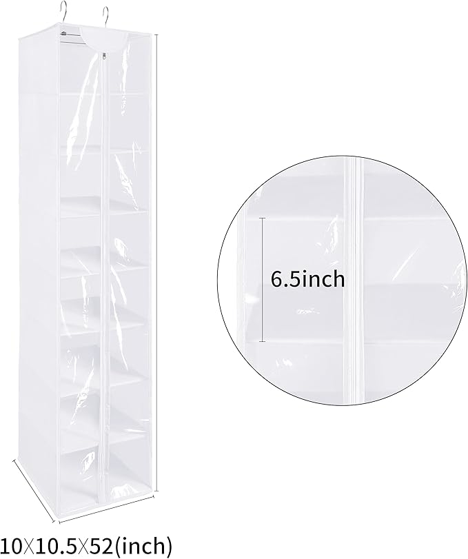 Libeder Hanging Closet Organizer, 8-Shelf Wardrobe Clothes Storage Organizer with Zipper,Hanging Shelves for Sweater,Shoes,Purse,Hats,White