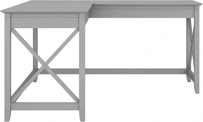 Bush Furniture Key West 60W Modern Farmhouse L Shaped Desk in Cape Cod Gray, 60-Inch Corner Computer Table for Home Office Workspace