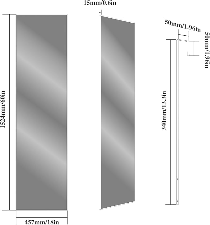 ANYHI Over The Door Mirror, 60"x18" Black Full Length Mirror with 2 Hooks, Door Hanging or Wall Mounted, Aluminum Frame, for Bedroom Bathroom