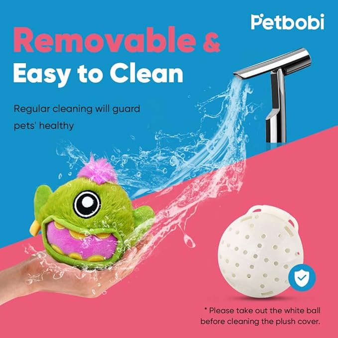 Petbobi Interactive Dog Toys Monster Active Ball for Dogs with Batteries, Self Moving Balls and Plush Cover for Small & Medium Dogs to Chase, Dog Toy Squeaky Crazy Bouncer Ball, Rock Bobby