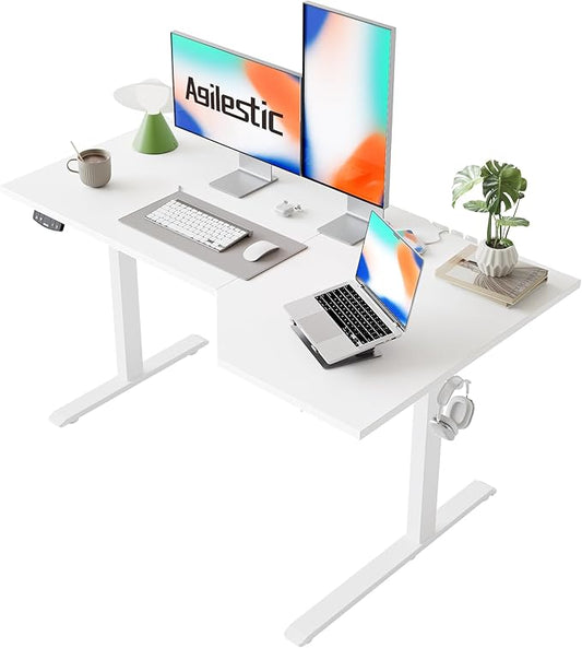 Agilestic Electric Standing Desk, L-Shaped 55 Inches Height Adjustable Desk, Sit and Stand up for Work Office Home, Ergonomic Rising Computer Table for Home Office with Splice Board, White