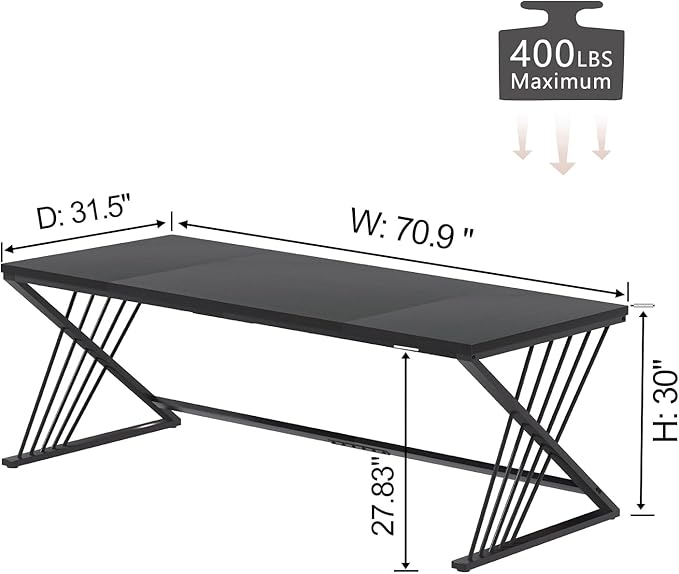 FOLUBAN 70.9" Black Computer Desk, Modern Home Office Desk, Large Gaming Workstation Executive Desk with Z-Shaped Legs, 2 Person Large Study Writing Table for Bedroom