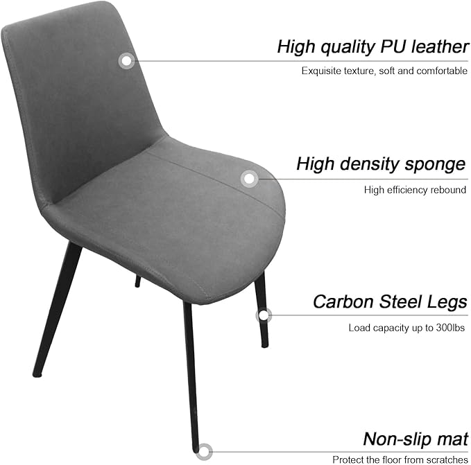Dining Chairs, Modern PU Leather Dining Room Chair with Sturdy Metal Legs, Upholstered Seat Dinner Chairs Accent Side Chairs for Indoor Kitchen Living Room (Grey, Set of 8)