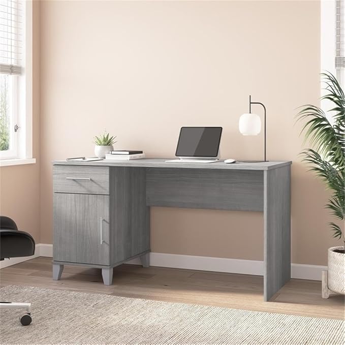 Bush Furniture Somerset 54W Office Desk with Drawer and Cabinet in Platinum Gray, Computer Table with Storage for Home Office Workspace
