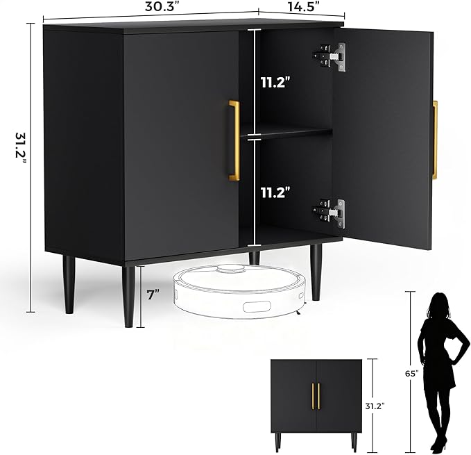 Modern Storage Cabinet, Free Standing Buffet Cabinet, Black Sideboard and Buffet Storage, Wood Accent Furniture for Living Room, Hallway, Entryway, Dining Room, Bedroom (1, Black)