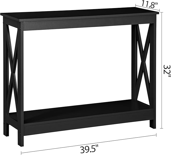 SUPER DEAL Console Table 39.5”, 2-Tier Narrow Sofa Side Table with Storage Shelf, Entrance Table for Hallway/Foyer/Living Room/Corridor/Office, Black