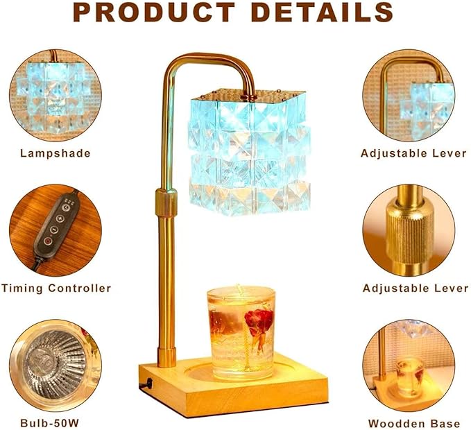 Candle Warmer Lamp 4 Color Changed with Timer and Dimmer, Electric Wax Warmer Height Adjustable,Fake Crystal Shape Table Light No Flame Ideal Gift for Mom Women,Men,Home Bedroom Decoration