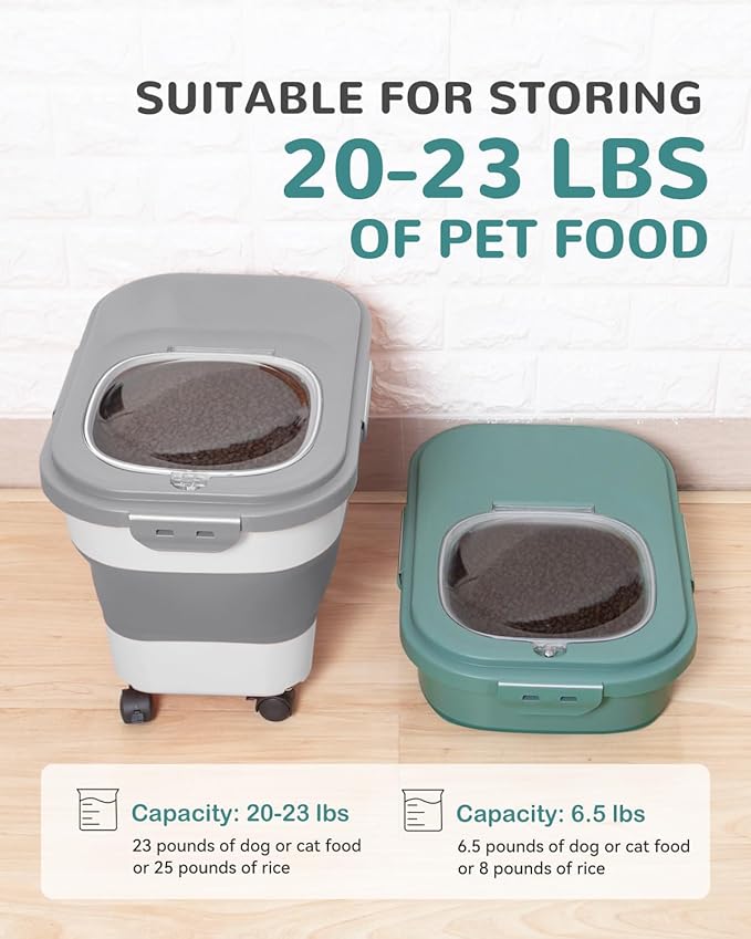 20-23 Lbs Dog Food Storage Container - Collapsible Dog Food Container with Attachable Casters and Scoop,Small Container, Pet Food Storage Containers to Keep Dry Food Fresh,Easy to Move