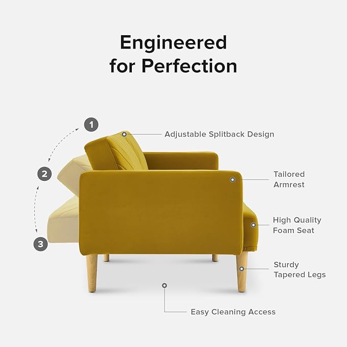 mopio 76.4" Futon Sofa Bed, Couch, Loveseat, Sleeper Sofa, Mid Century Modern Futon Couch, Sofa Cama, Couches for Living Room (Antique Gold Premium Velvet)