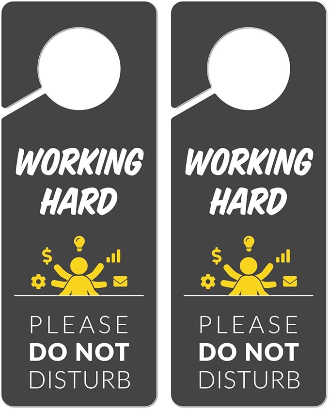 Working Sign for Door, 2 Pack (Printed on Both Sides), 9.3″x3.5″ PVC Plastic, Home Office Accessories, Do Not Disturb, Studying, Working from Home, Do Not Disturb Door Hanger Sign