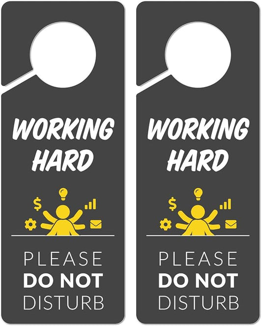 Working Sign for Door, 2 Pack (Printed on Both Sides), 9.3″x3.5″ PVC Plastic, Home Office Accessories, Do Not Disturb, Studying, Working from Home, Do Not Disturb Door Hanger Sign
