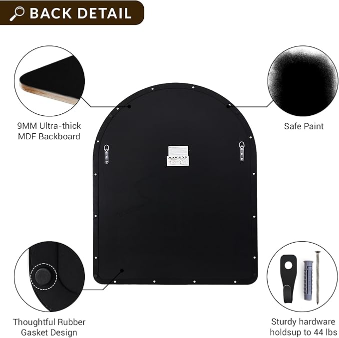 ANDY STAR Arched Mirror, 30 x 36 Inch Black Wall Mirror in Stainless Steel Metal Frame, Arch Top Rounded Corner 1 Inch Deep Set Design Wall Mount Hangs Vertical