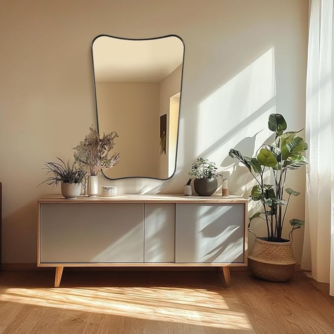 ANDY STAR 30x48 Inch Matte Black Mirror, Modern Bathroom Mirror in Premium Stainless Steel Thin Frame Deep 1", Large Decorative Mirror for Wall (Hangs Vertically Only)