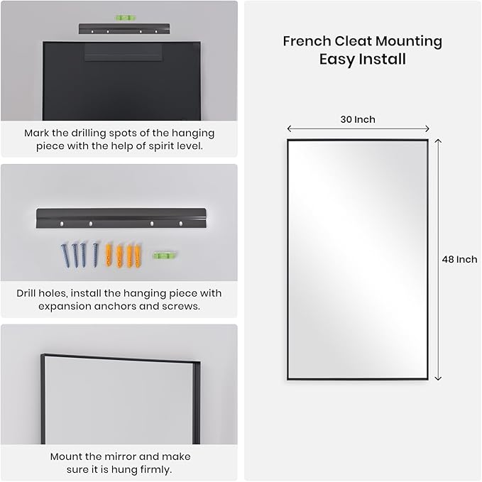 Wall Mirror 30" x 48" for Bathroom Modern Black Deep Frame Mirror for Wall Decorative Horizontal or Vertical Wall Mounted Mirror for Bedroom Living Room Entryway Wall Decor