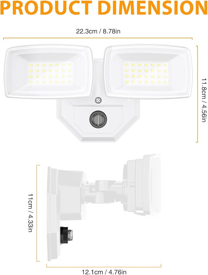 Onforu 32w 3200LM Dusk to Dawn Outdoor Lighting,6500K Dual-Head Flood Light Outdoor with Photocell,IP66 Waterproof Security Lights,Exterior Daylight Off and Night On White Wall Light for Patio Garden