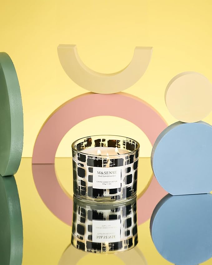 M&SENSE Oud Sandalwood Scented Candle,11.6oz Natural Soy Wax,Non Toxic for Home, 3 Wick Jar Candle, Up to 60 Hours Burn time, Home Decor,Candles for Home Scented