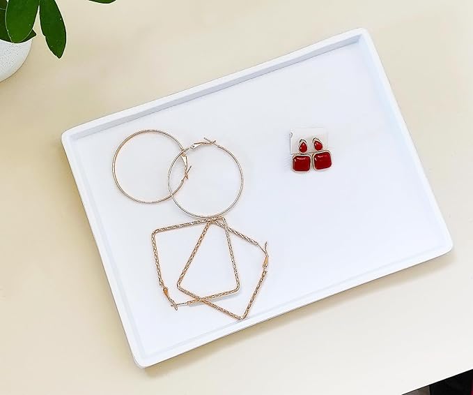 Small White Serving Tray (8.5 x 6.3 inch) for Serving Accessory, Spa, Coffee, Drinks, Wine, Tea, Bar, Party, Seasoning, Perfume or Display Use.